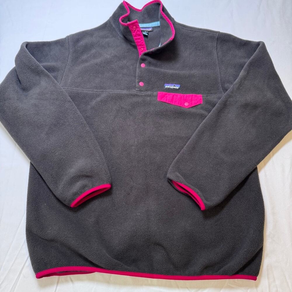Patagonia Synchilla Snap-T Pullover Women XL Gray Pink Fleece 25455 SP17